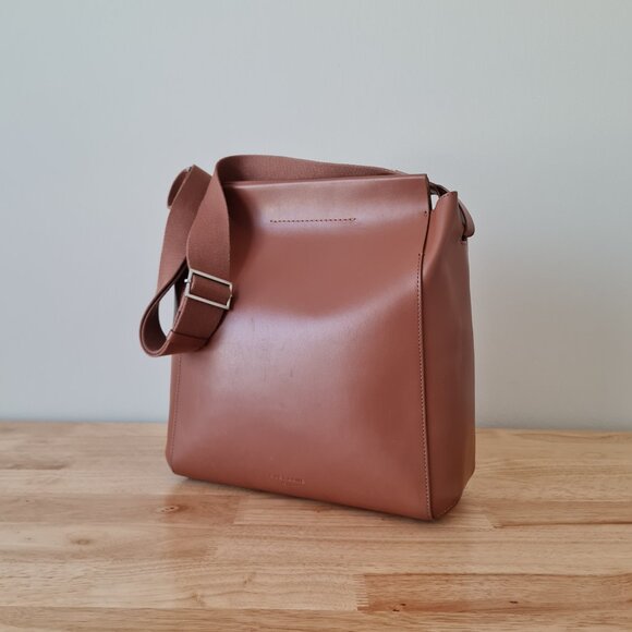 Everlane The Form Bag Cognac Brown Leather Shoulder Handbag Tote Structured - Picture 3 of 10